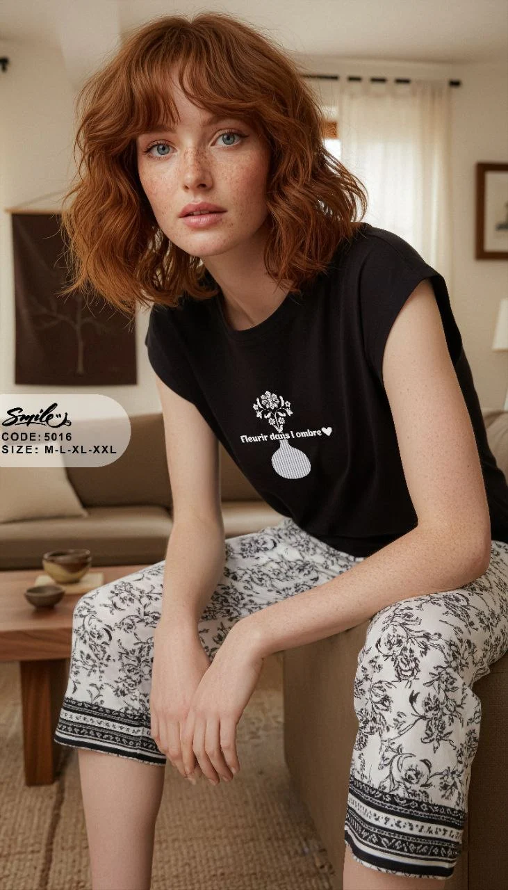 Summer women pajama smile 5016