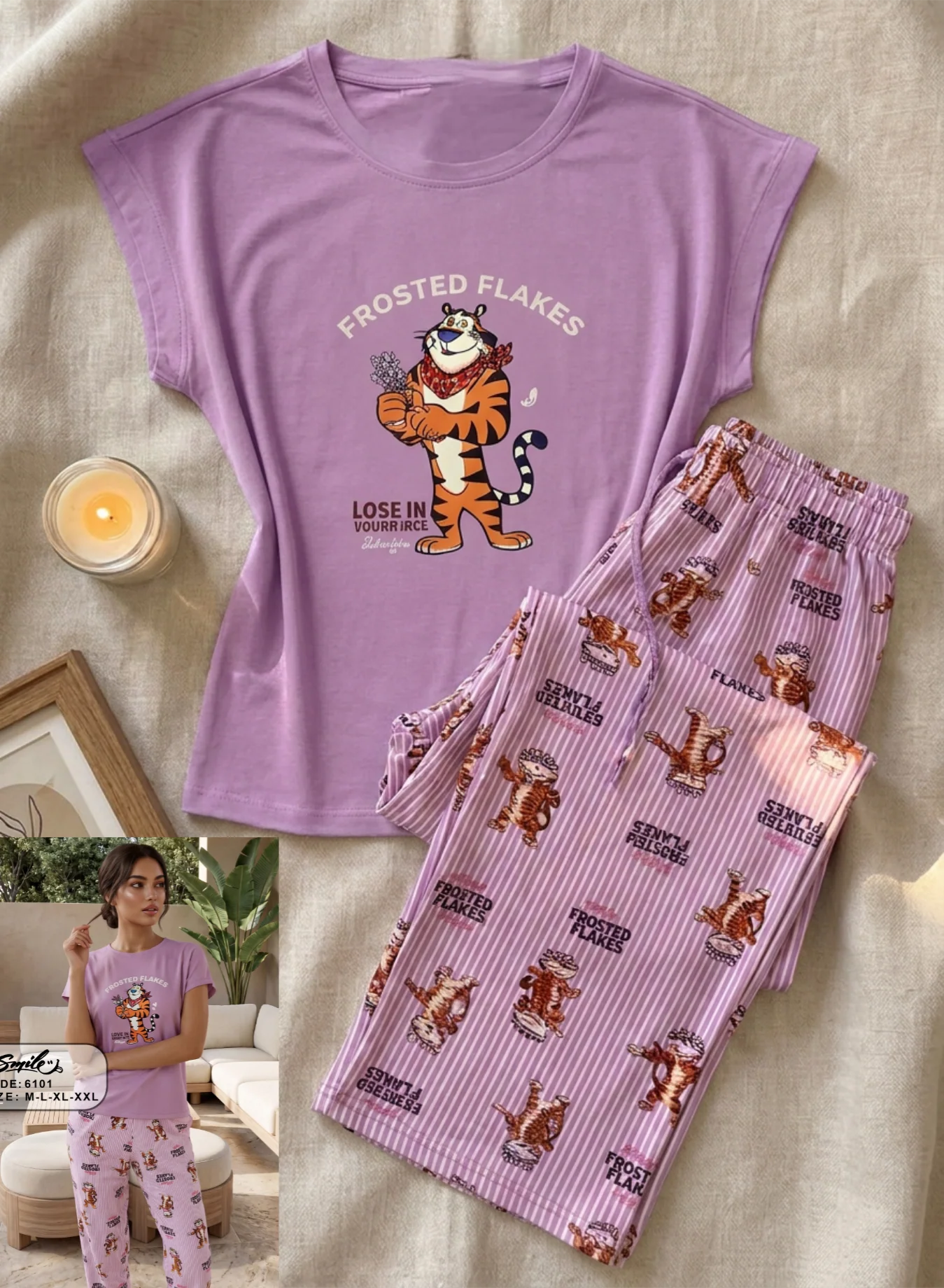 Summer women pajama smile 6101